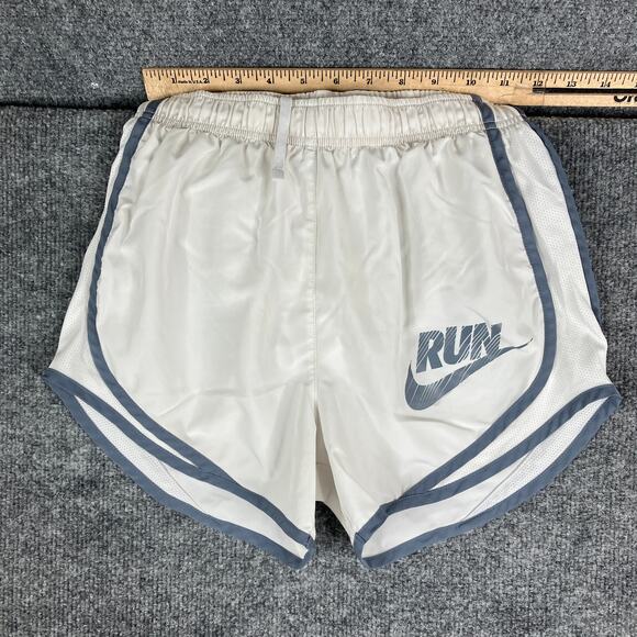 Nike Active Shorts Womens Size XS White Gray Dri-Fit Run Graphic Logo Running - Picture 1 of 9